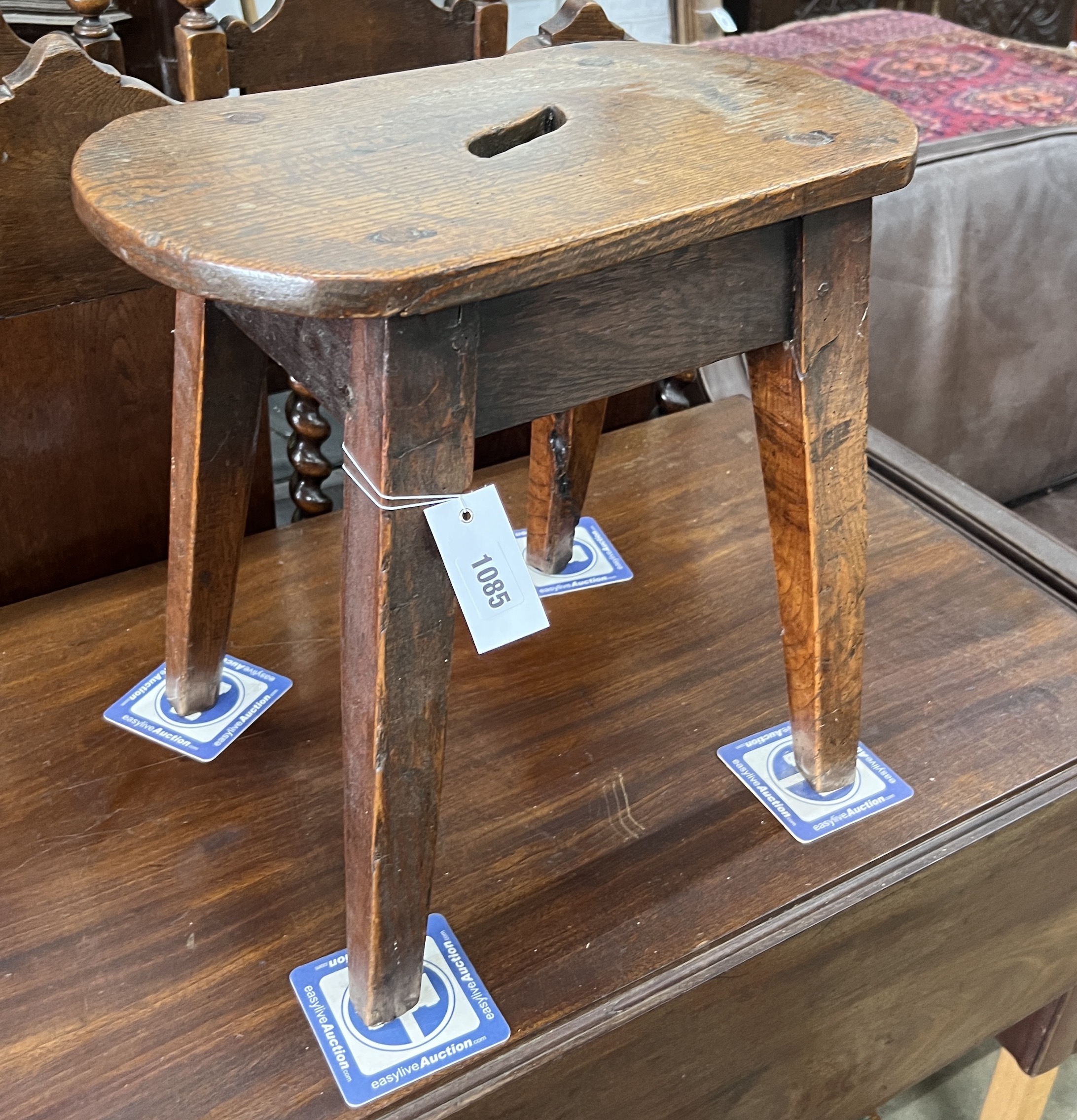 A19th century Provincial elm stool, width 44cm, depth 27cm, height 42cm